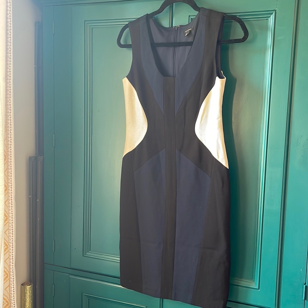 Ann Taylor color block dress navy black fitted